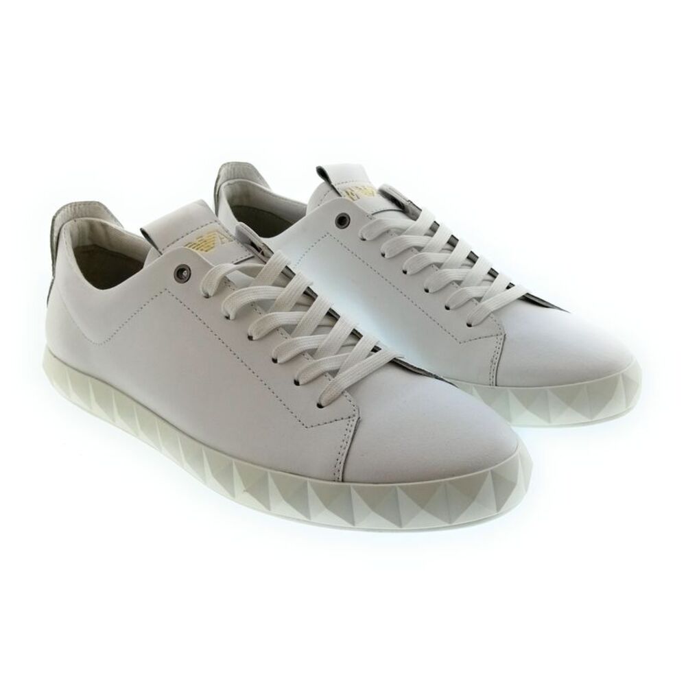 Emporio Armani Men's White Leather Geometric-Sole Low-Top Sneakers